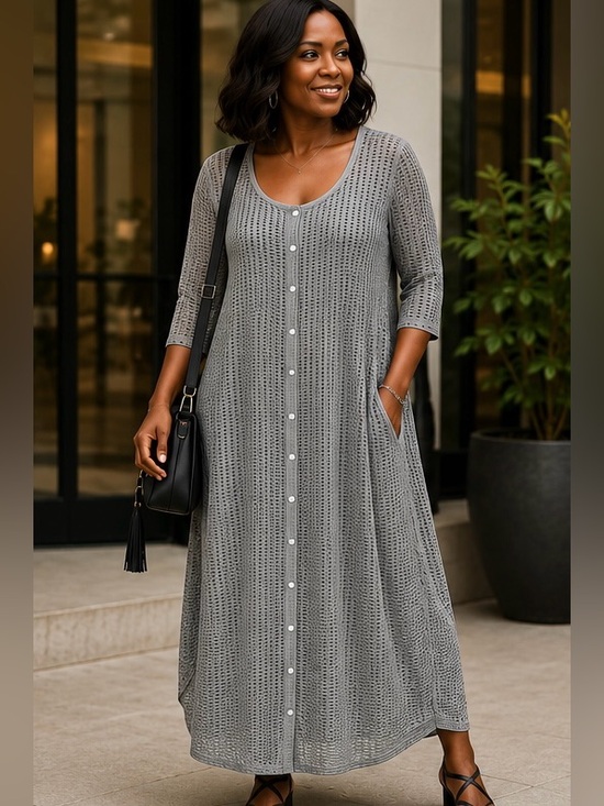 Alembika Dresses & Skirts - Alembika | Light Gray Mesh Button Front Tunic Dress | Size 12-14